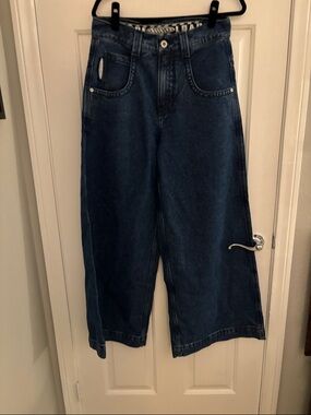 JNCO Men's Relaxed Wide-Leg Jeans in Dark Blue Denim 30x 30  wideload